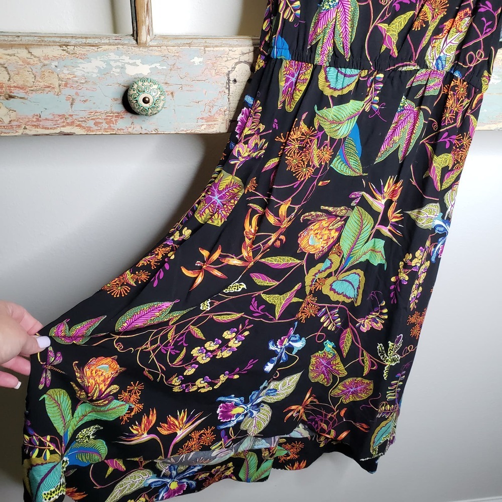 H & M Rainforest Floral Ruffle One Shoulder Viscose Dress size 6 - Picture 11 of 16